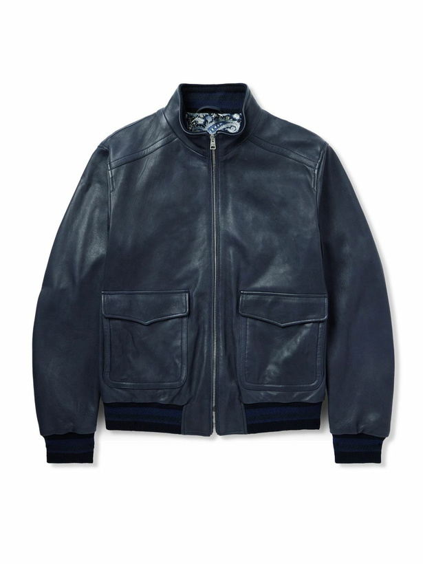 Photo: Etro - Leather Bomber Jacket - Blue
