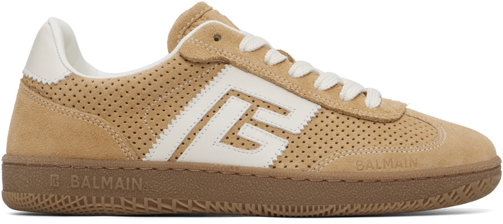 Photo: Balmain Beige Suede Balmain Swan Sneakers
