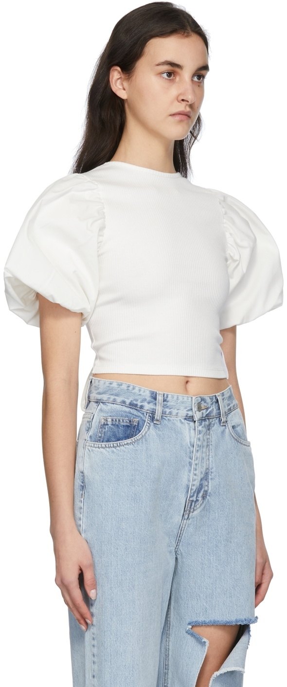 Rokh White Puff Sleeve T-Shirt