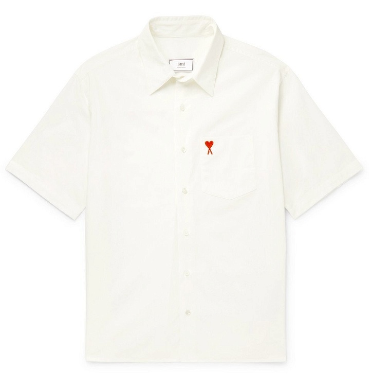 Photo: AMI - Logo-Embroidered Cotton-Poplin Shirt - White