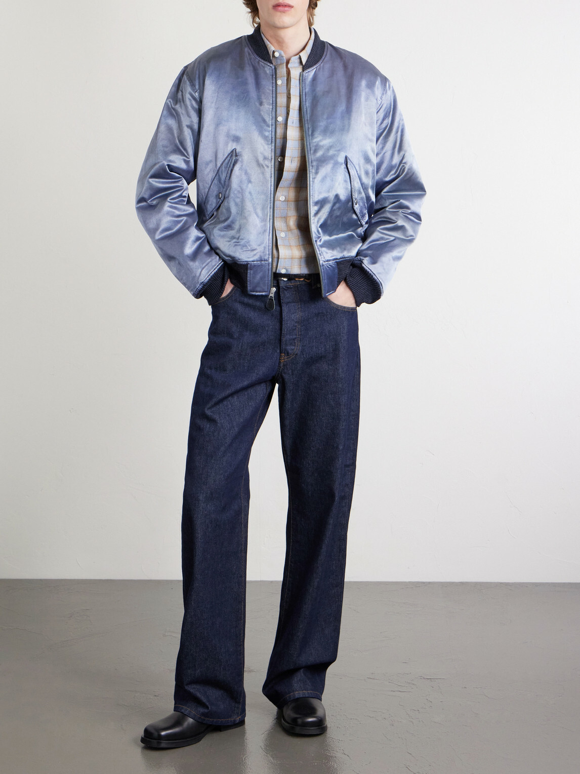 RRL - Embroidered Cotton-Blend Satin Bomber Jacket - Blue