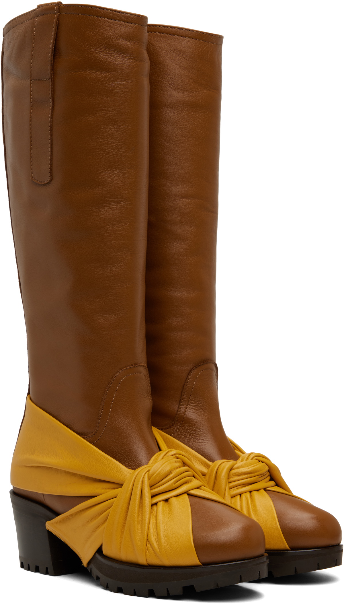 Kiko Kostadinov Brown & Yellow Knotted Riding Boots