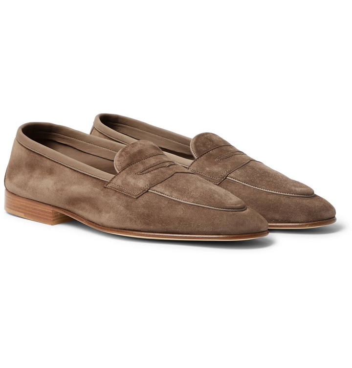 Photo: Edward Green - Polperro Suede Penny Loafers - Brown