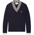 Gucci - Appliquéd Striped Wool Sweater - Navy