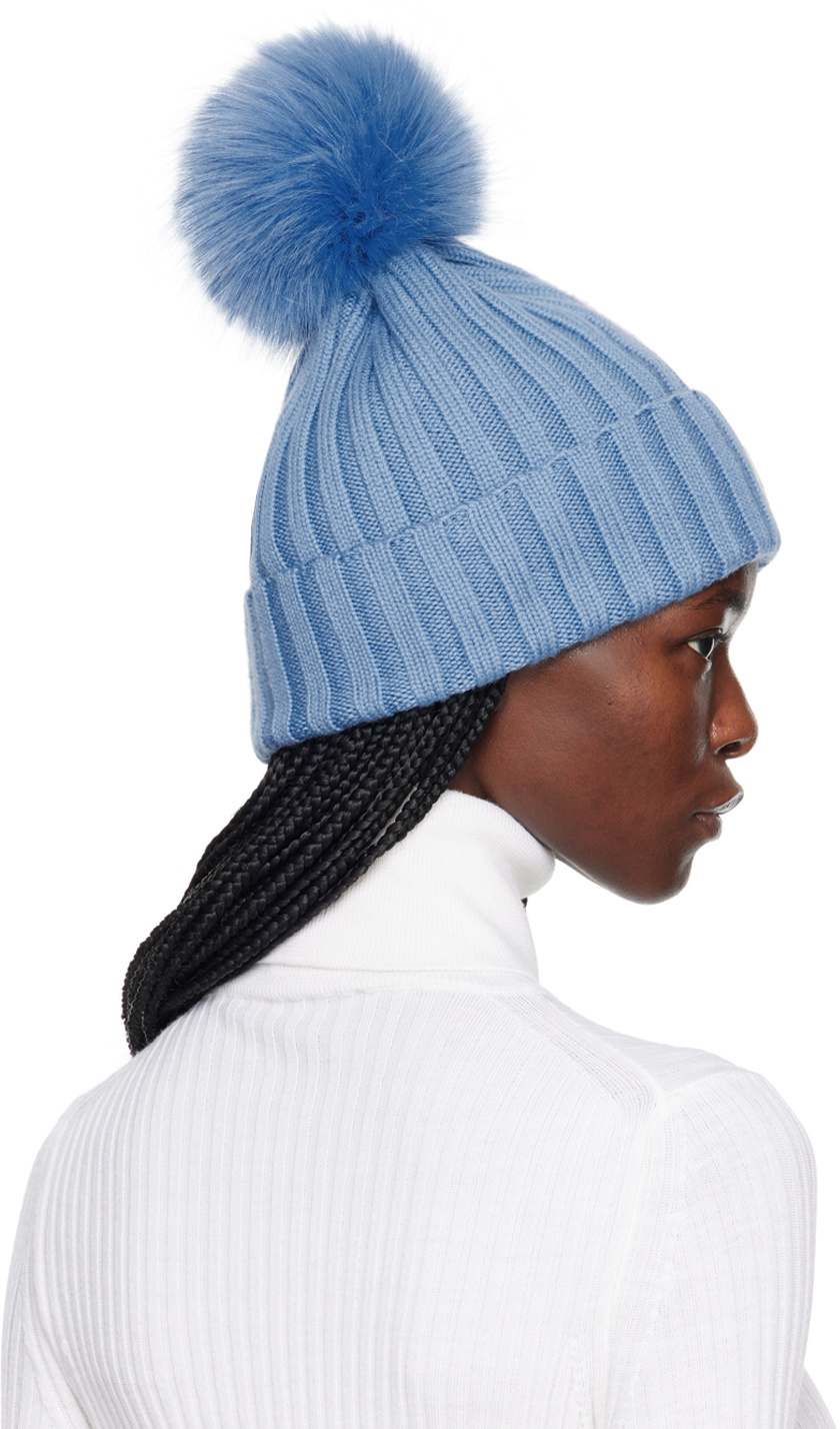 ニットキャップ・ビーニー Moncler White And Blue Wool Hat Blue Logo-Appliquéd Ribbed Virgin Wool Beanie | MONCLER | MR