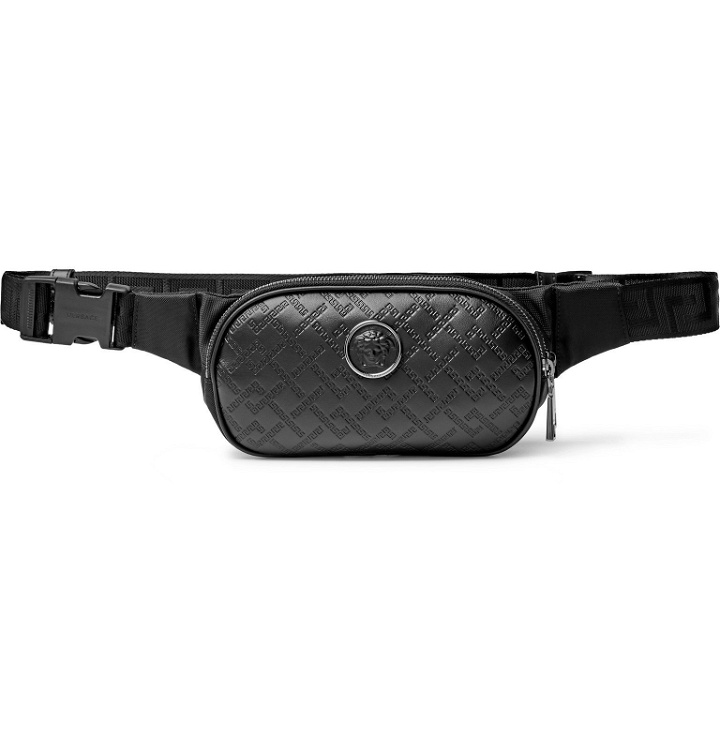 Photo: Versace - Logo-Appliquéd Leather and Canvas Belt Bag - Black