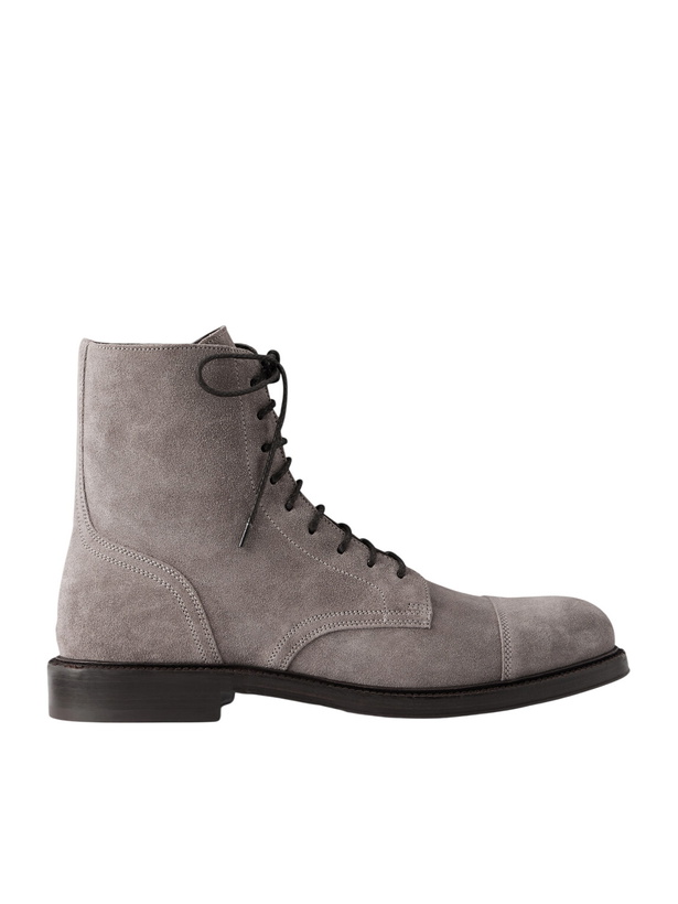 Photo: Brunello Cucinelli - Suede Derby Boots - Gray