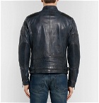 Belstaff - Burnished-Leather Biker Jacket - Men - Midnight blue