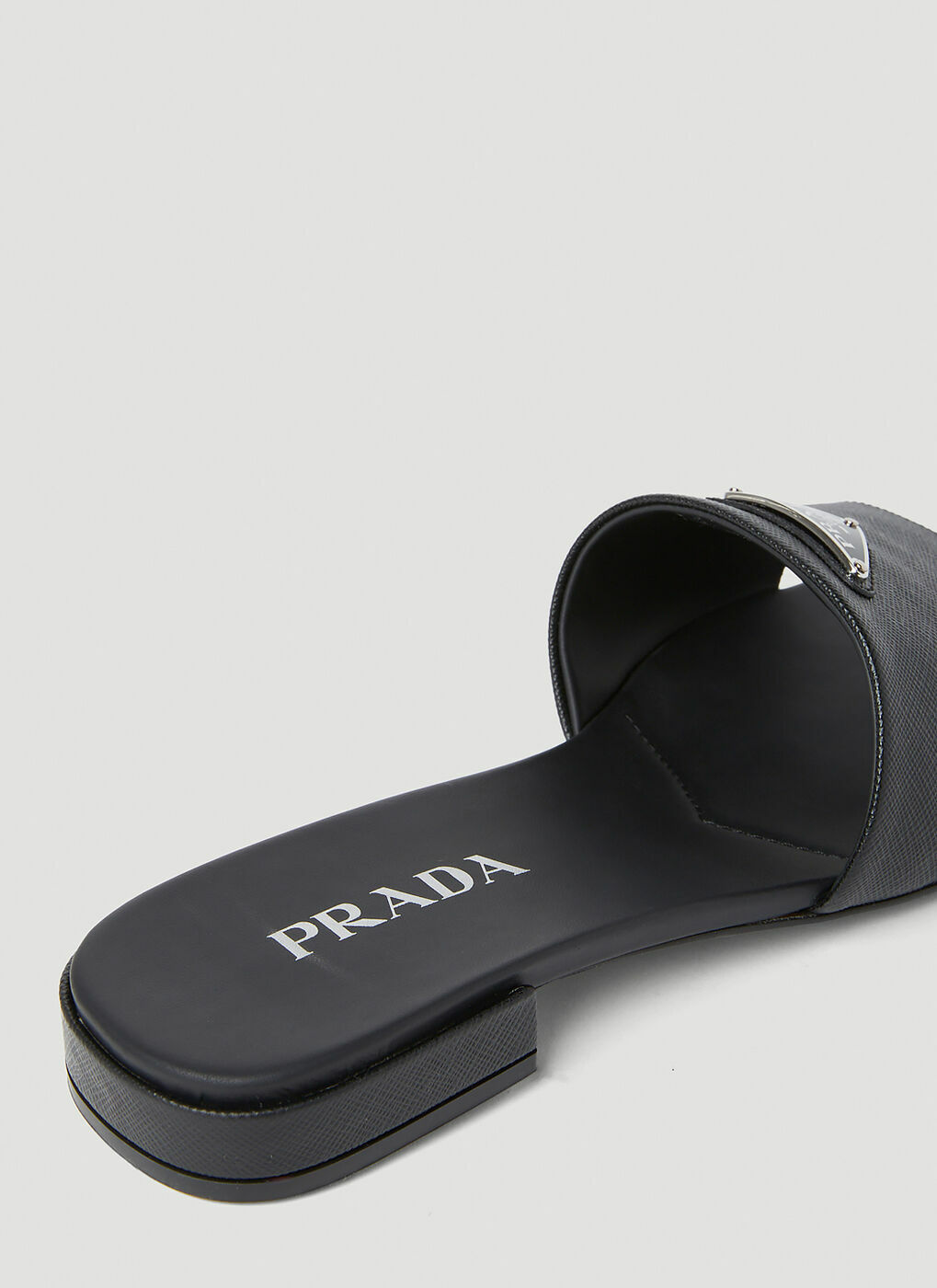 Prada Logo Plaque Block Heel Sandals female Black Prada