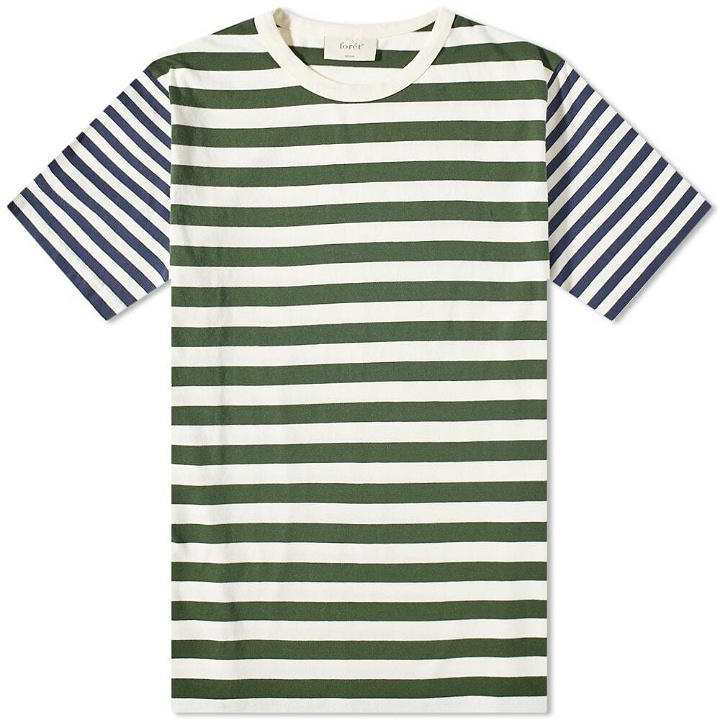 Photo: Foret Men's Lob Stripe T-Shirt in Cloud/Dark Green