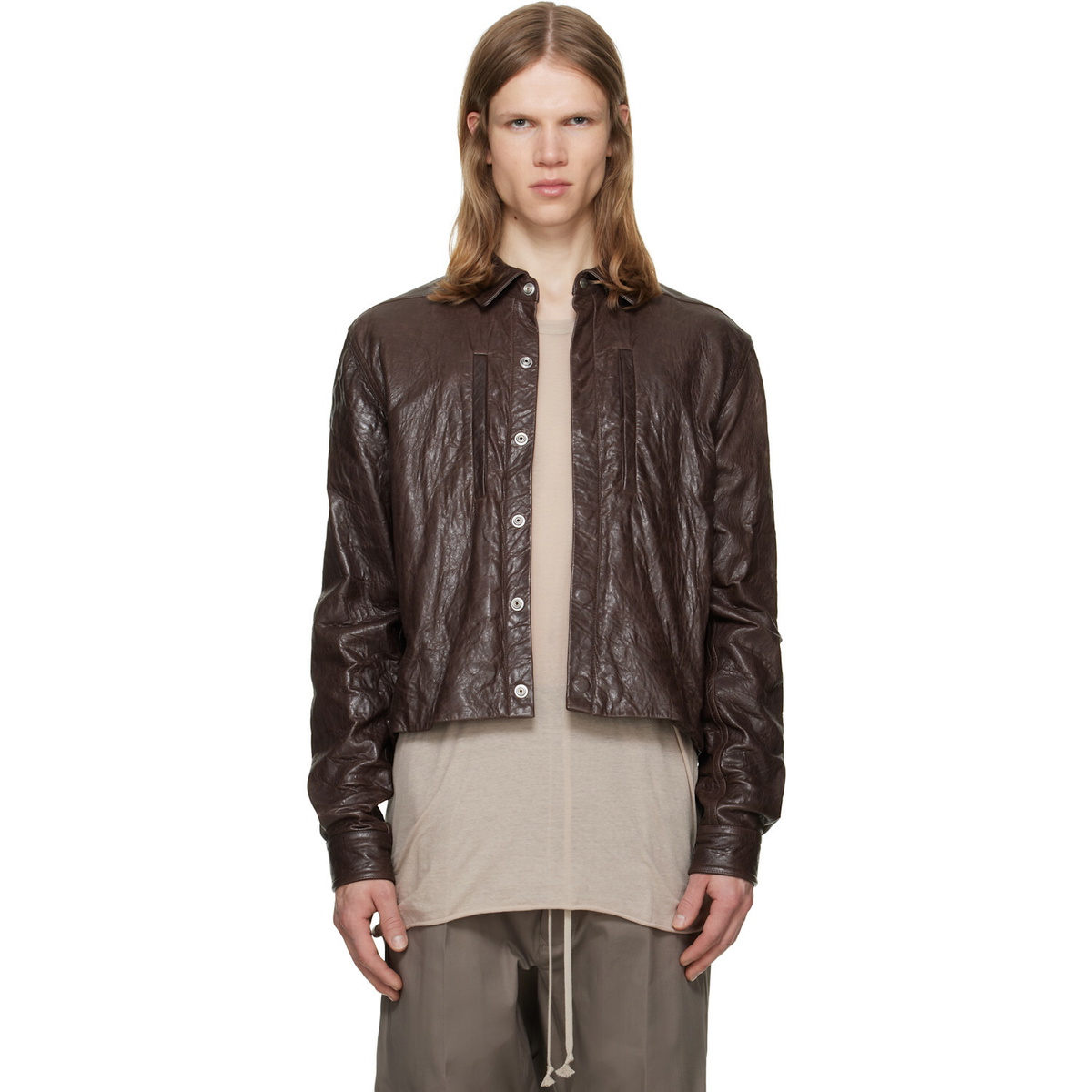Rick Owens Brown Tower Alice Leather Jacket