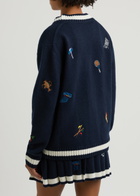 Casablanca Embroidered Wool and Cashmere-blend Cardigan Navy