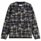 Universal Works Men's Patch Check Fleece Cardigan in Navy