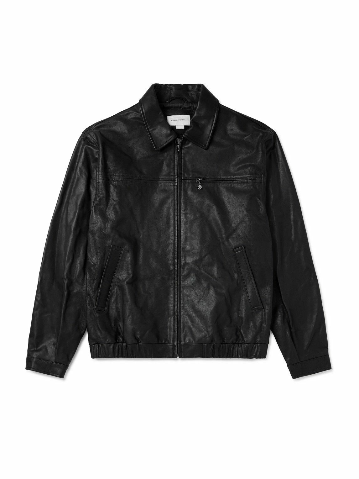 thisisneverthat - Panelled Leather Harrington Jacket - Black