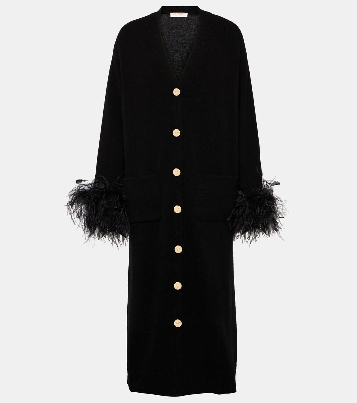 Valentino Feather-trimmed virgin wool cardigan Valentino