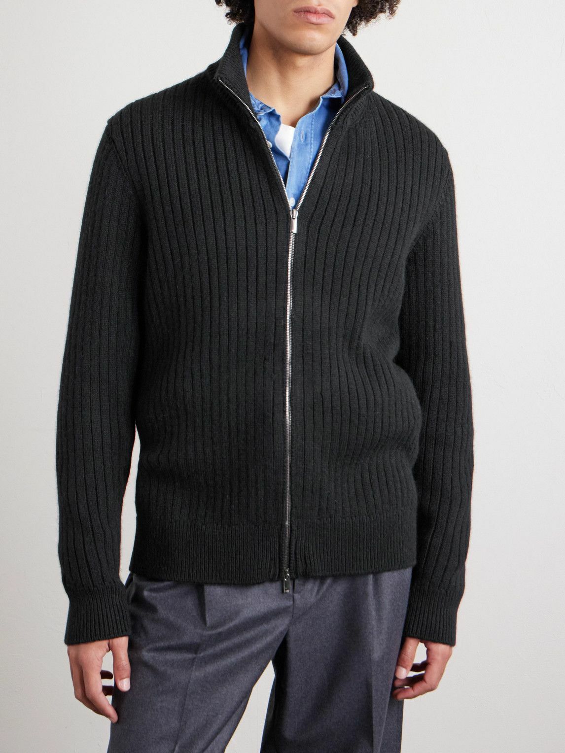 Massimo Alba - Mirko Ribbed Cashmere and Alpaca-Blend Zip-Up Sweater - Black