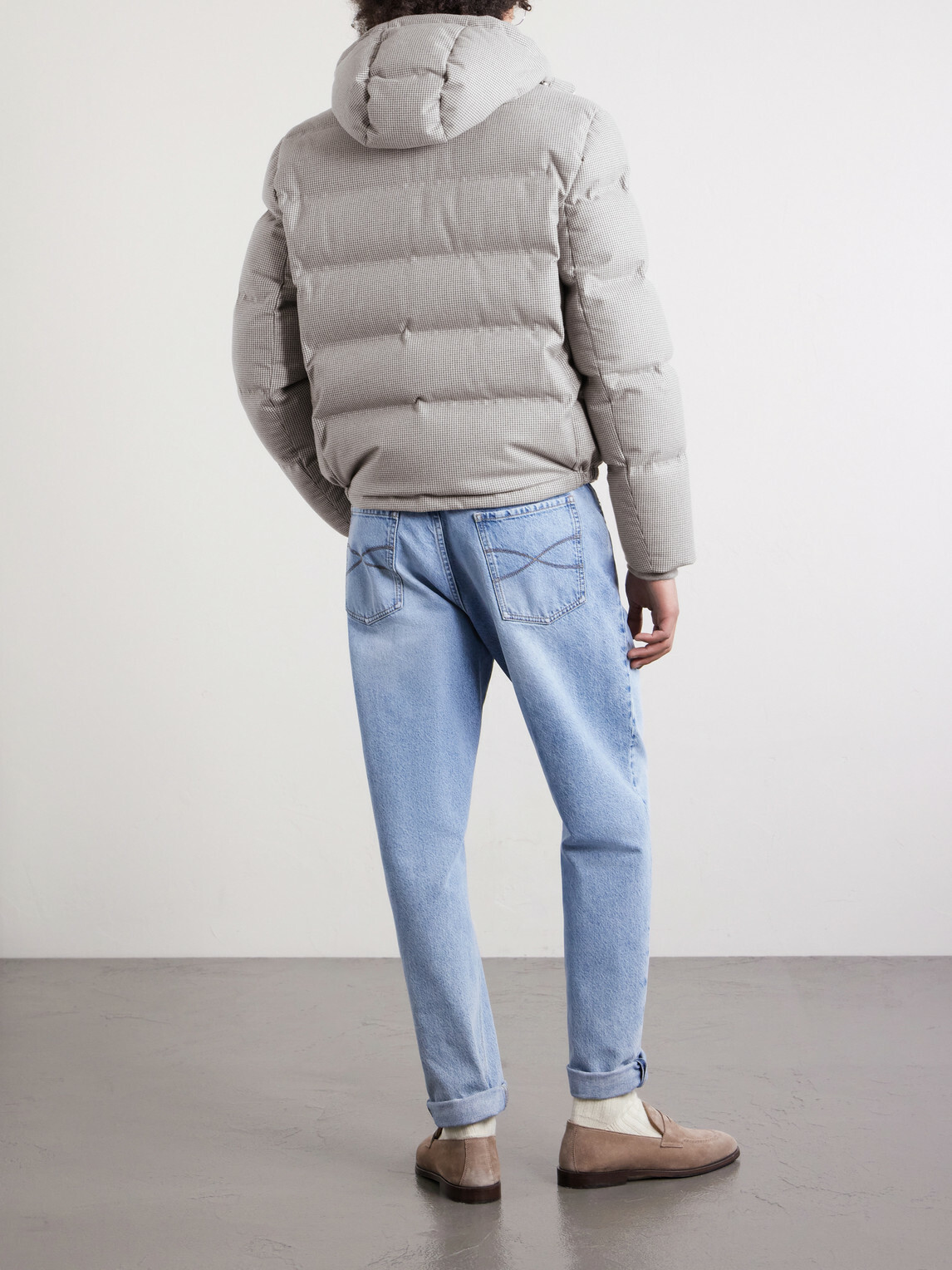 Brunello Cucinelli - Quilted Herringbone Cashmere and Silk-Blend Hooded Down Jacket - Gray