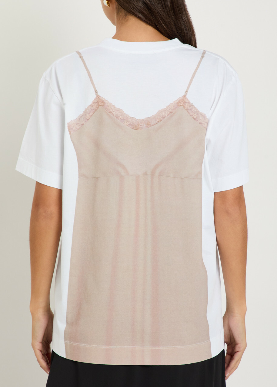 Simone Rocha Bow Sash Slip Dress Trompe L'oeil Printed Cotton T-shirt White
