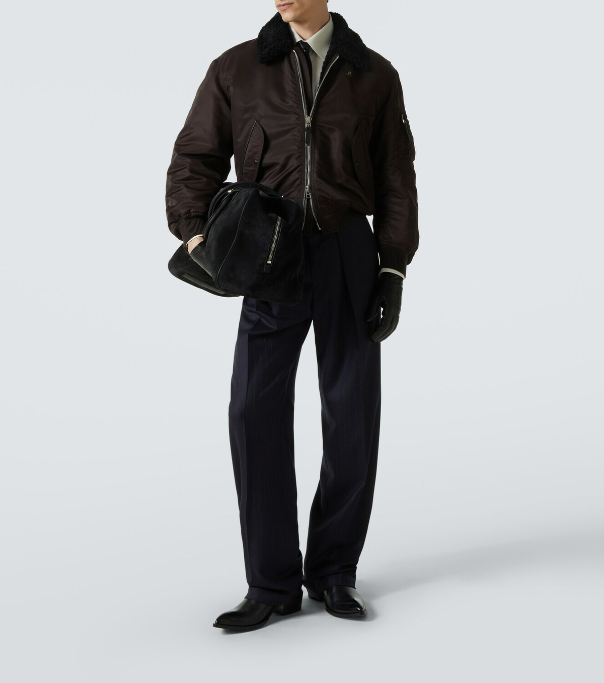 Tom Ford Leather-trimmed suede duffel bag