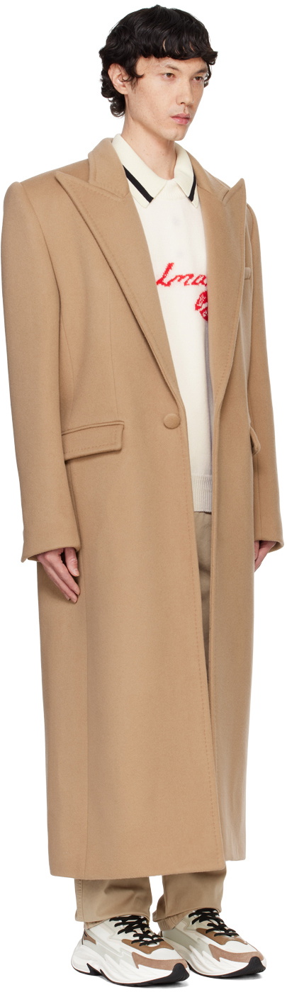 Balmain Tan Long Virgin Wool & Cashmere Coat Balmain