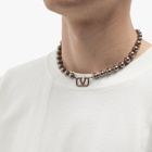 Valentino Men's V Logo Pearl Necklace in Deep Chocolate