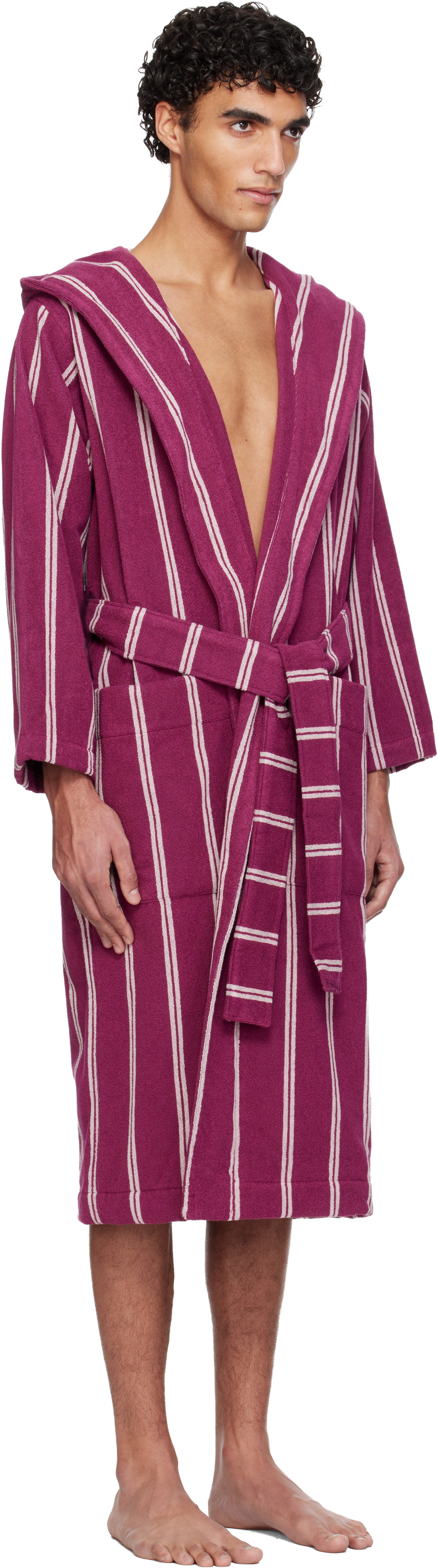 Tekla Pink Terry Hooded Bathrobe