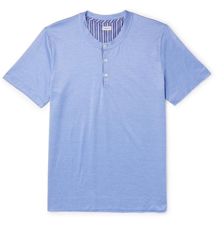 Photo: Zimmerli - Cotton-Jersey Henley Pyjama T-Shirt - Blue