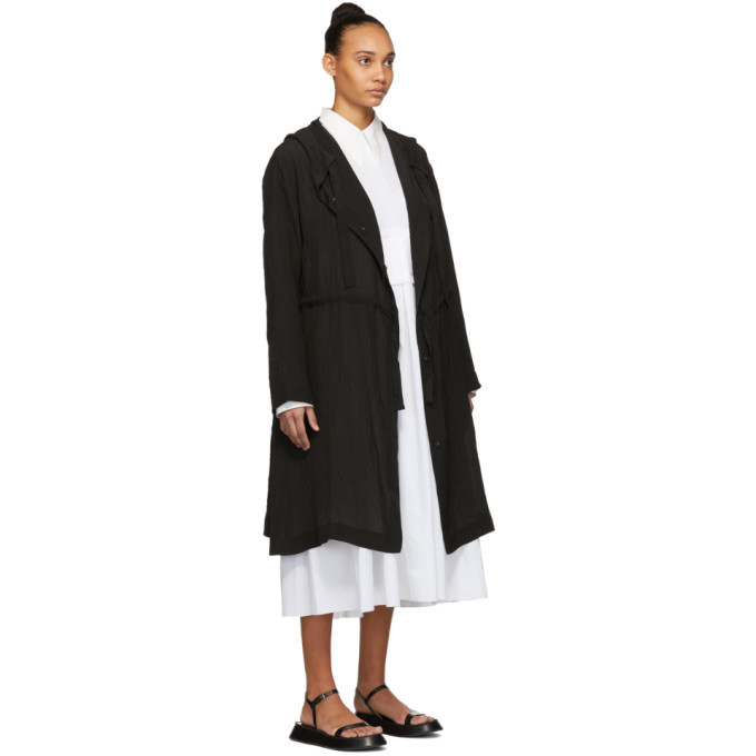 Sara Lanzi Black Long Windbreaker Coat