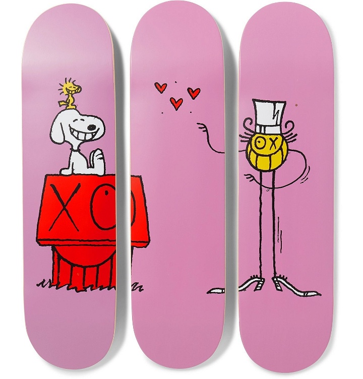 Photo: THE SKATEROOM - Peanuts by André Saraiva Set of Three Printed Wooden Skateboards - Pink