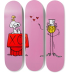 THE SKATEROOM - Peanuts by André Saraiva Set of Three Printed Wooden Skateboards - Pink
