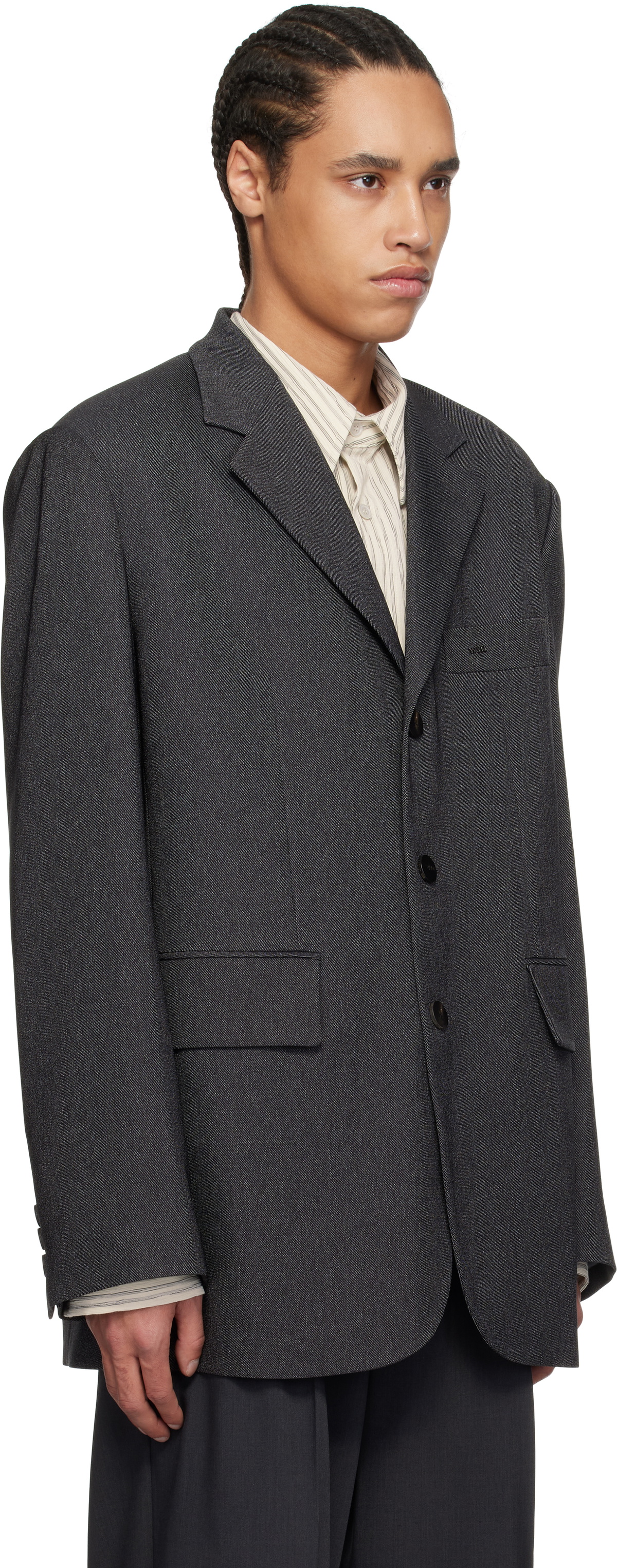 WOOYOUNGMI Gray Denim Like Single Blazer