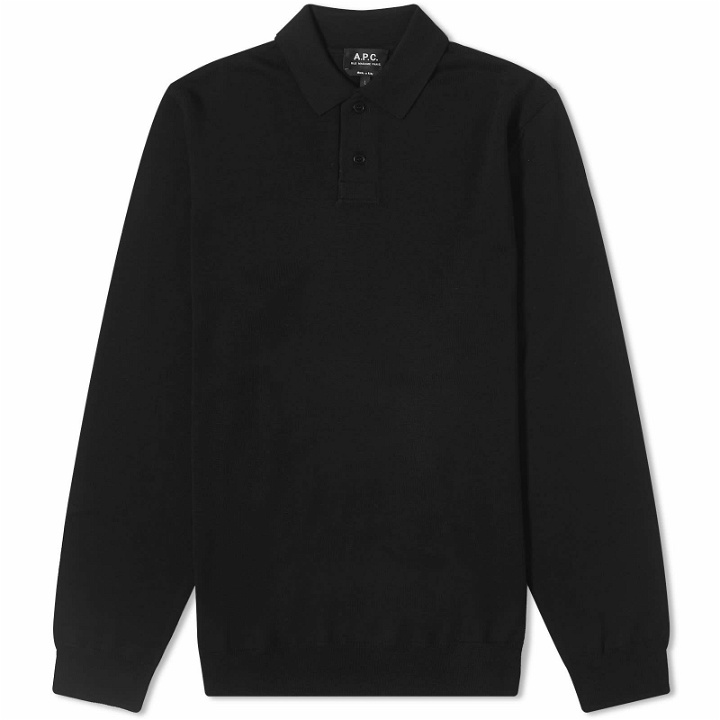 Photo: A.P.C. Men's Jerry Long Sleeve Knit Polo Shirt in Black