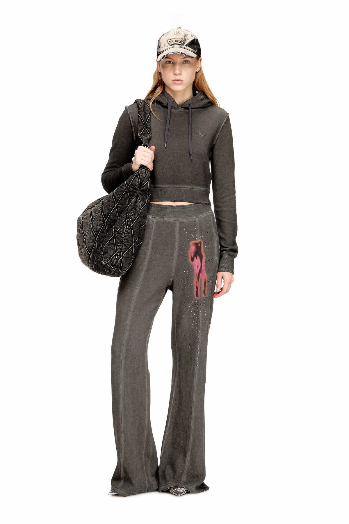 Diesel Hoodie with rhinestone detailing on the back - Sweaters Womens in Grey