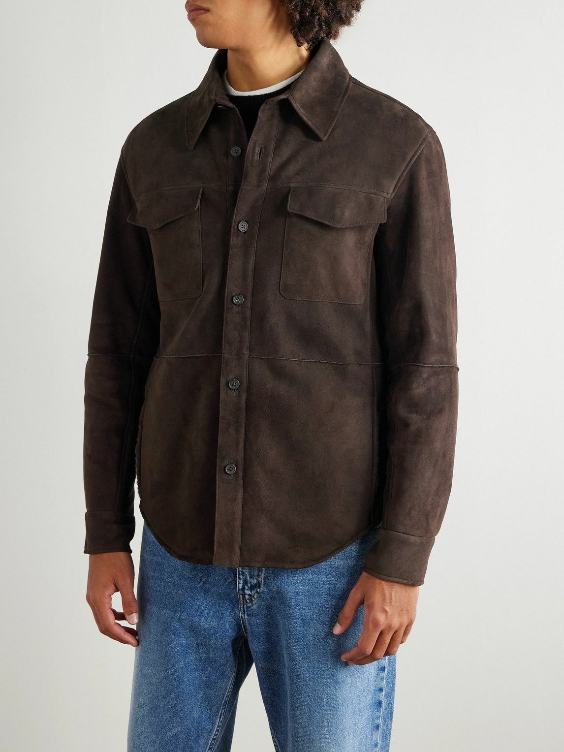 The Row - Bento Panelled Shearling Shirt Jacket - Brown