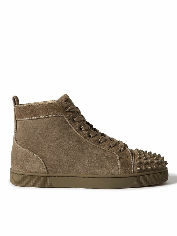 Photo: Christian Louboutin - Louis Grosgrain-Trimmed Spiked Suede High-Top Sneakers - Brown