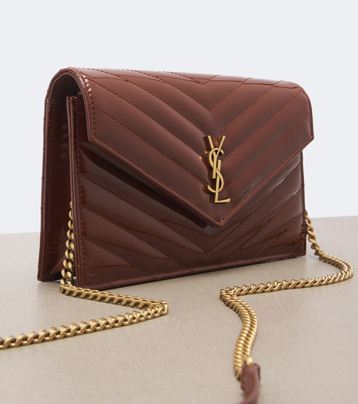 Saint Laurent Cassandre matelassé leather wallet on chain