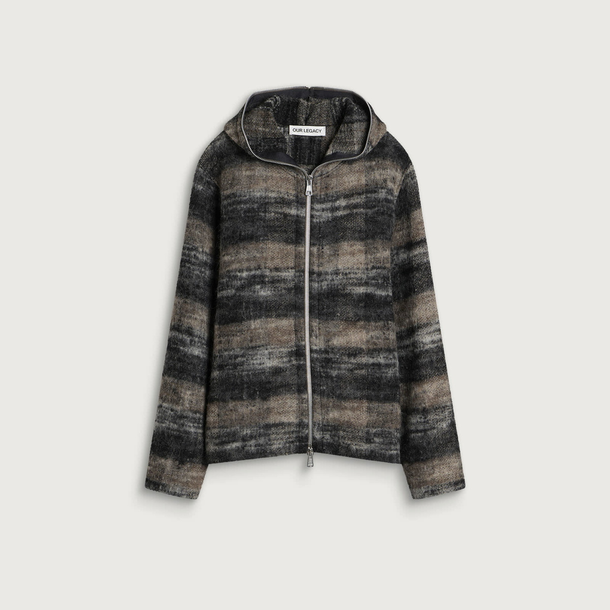 Our Legacy Men's Woods Check Lofty Wool Full Zip Hood in Night