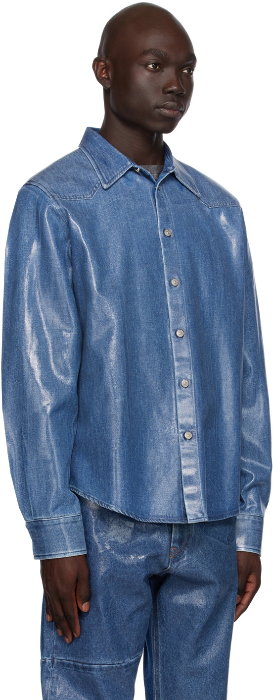 MM6 Maison Margiela Blue Coated Denim Shirt MM6 Maison Margiela