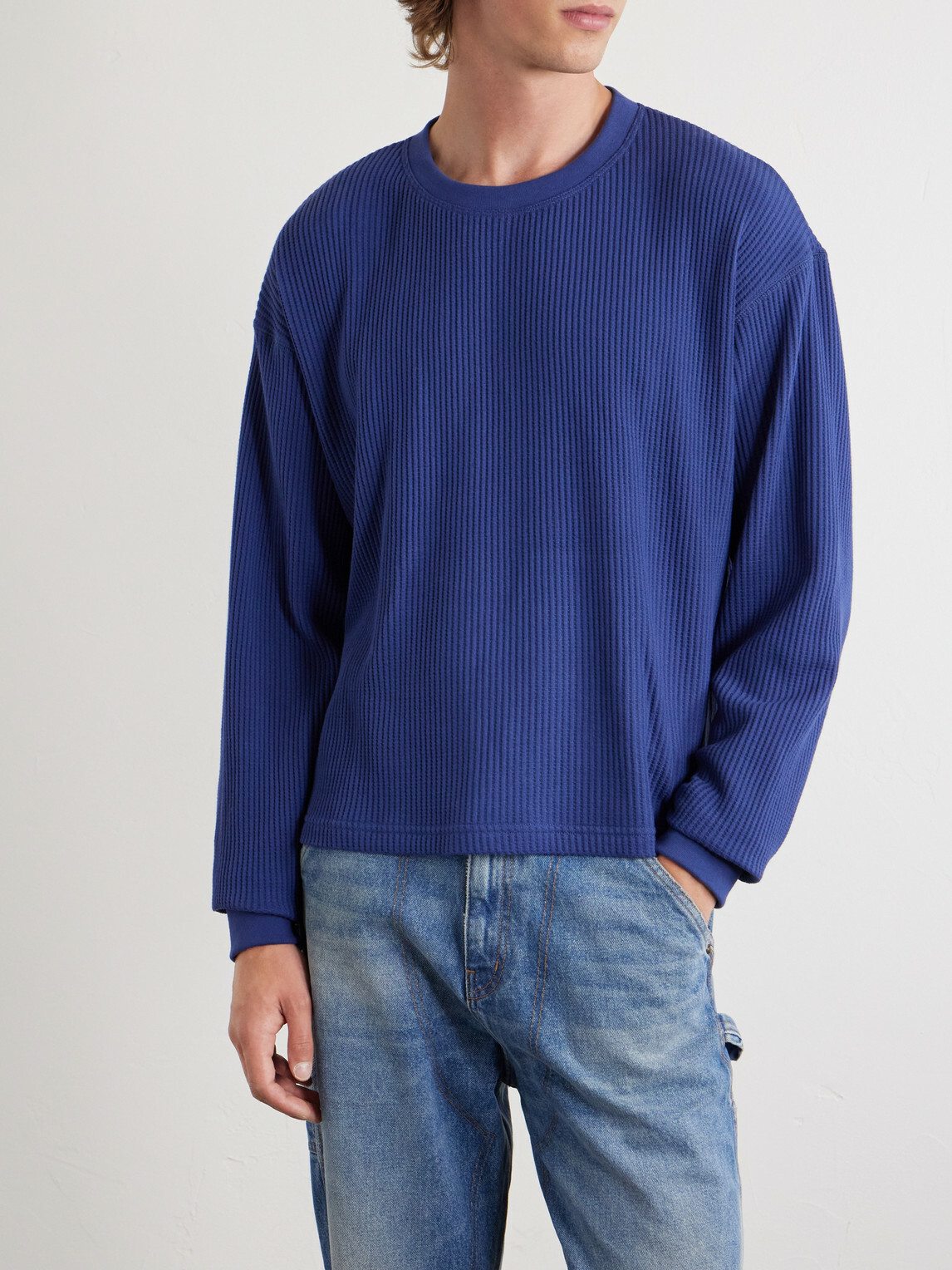 Cherry Los Angeles - Logo-Print Cotton Waffle-Jersey T-Shirt - Blue