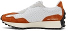 New Balance White & Orange 327 Sneakers