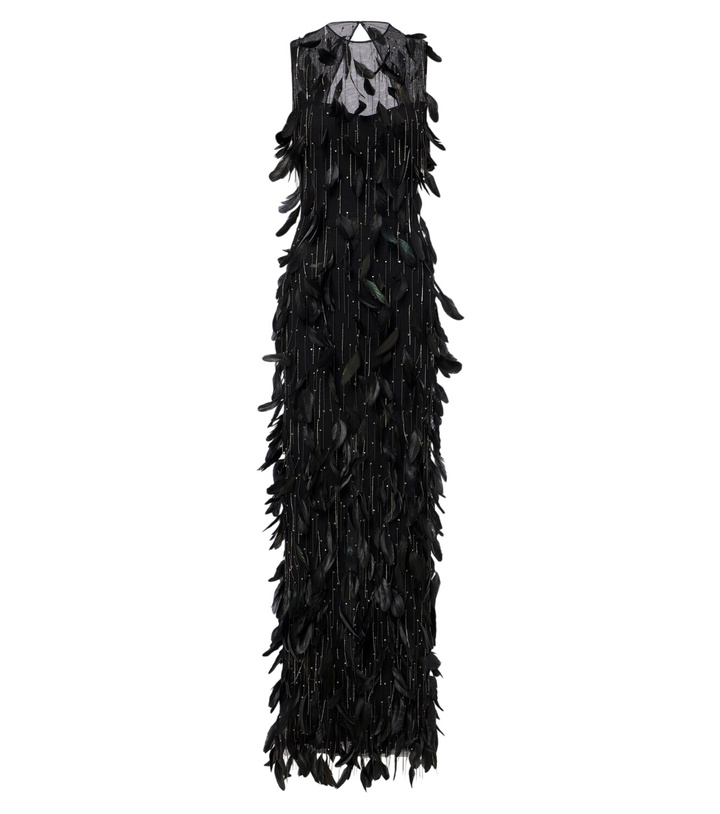 Photo: Costarellos Renia embellished feather-trimmed tulle gown