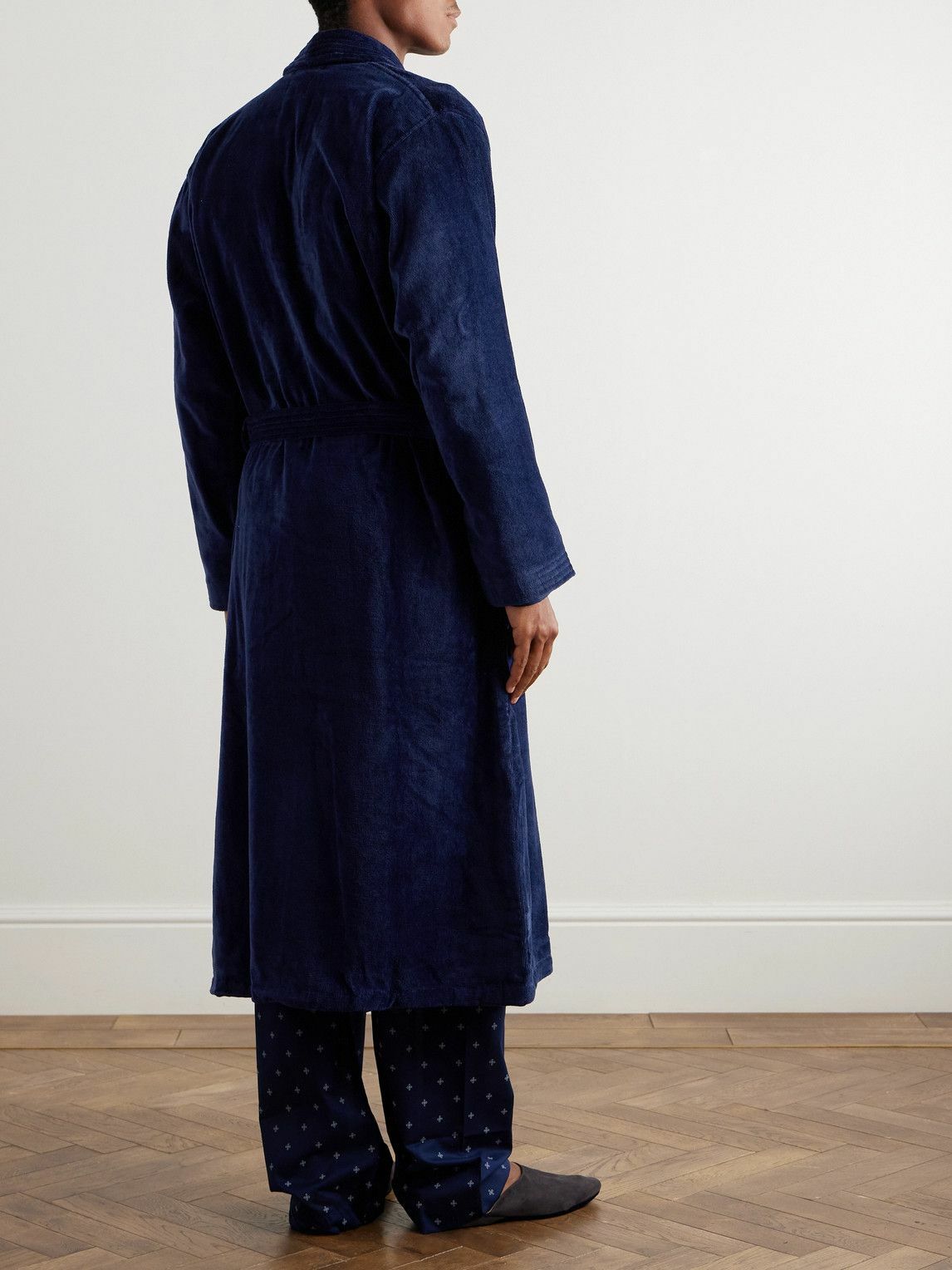Derek Rose - Belted Cotton-Terry Robe - Blue