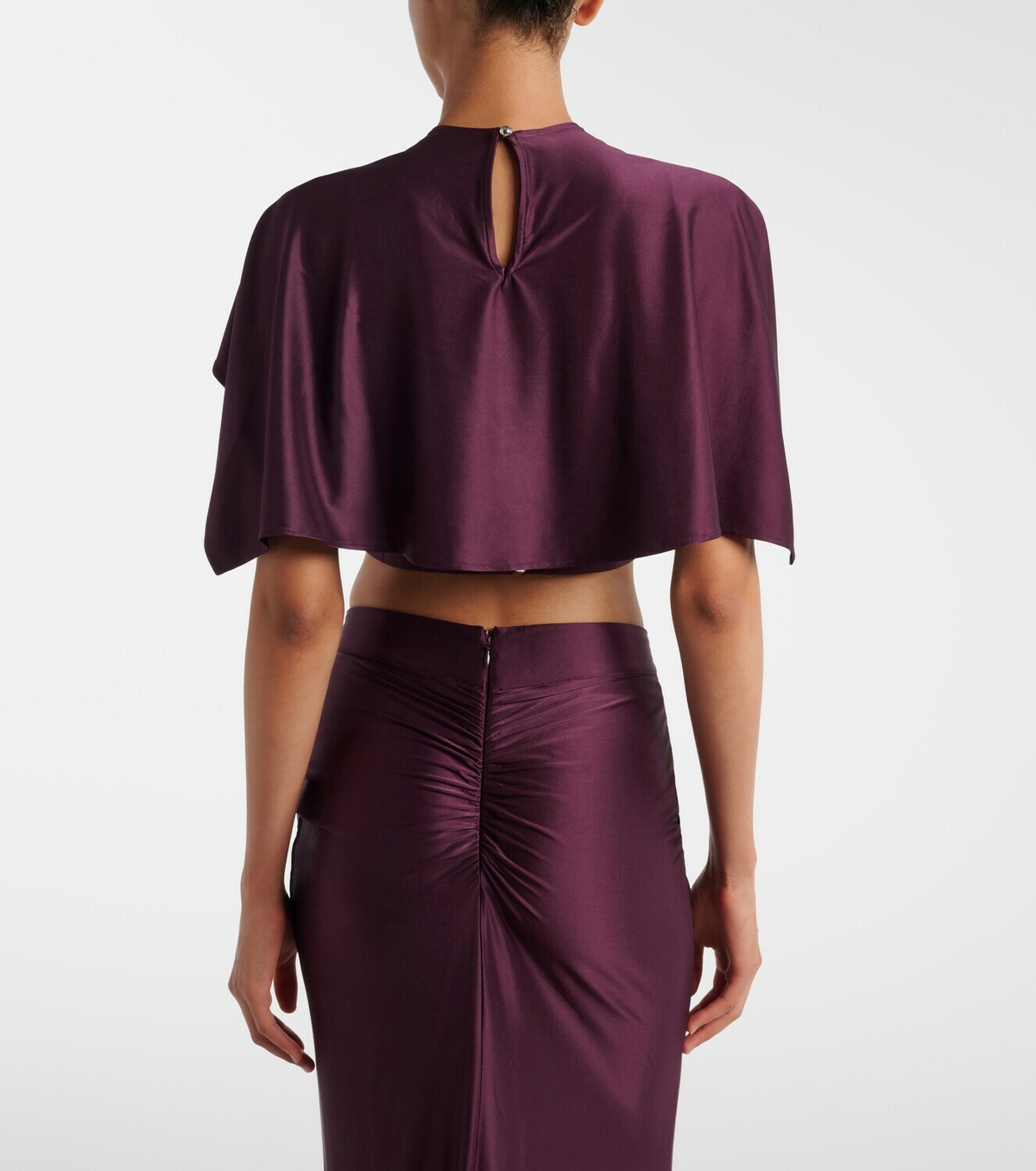 Rabanne Gathered caped satin crop top
