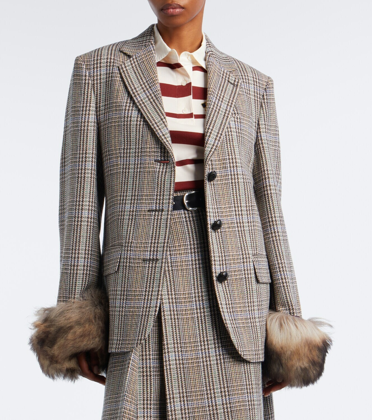 Acne Studios Checked shearling-trimmed wool blazer