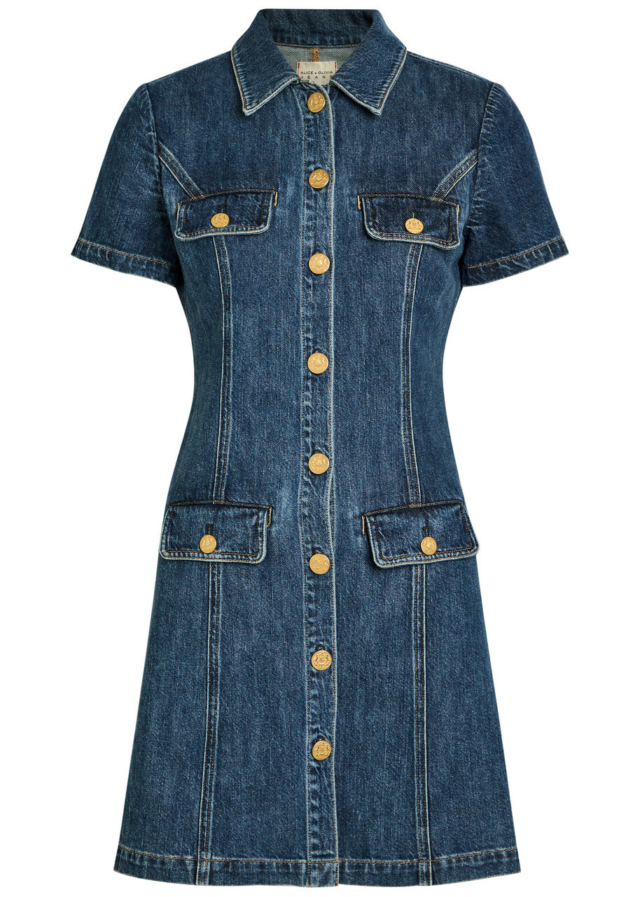 Alice + Olivia Jamie Collared Denim Mini Shirt Dress