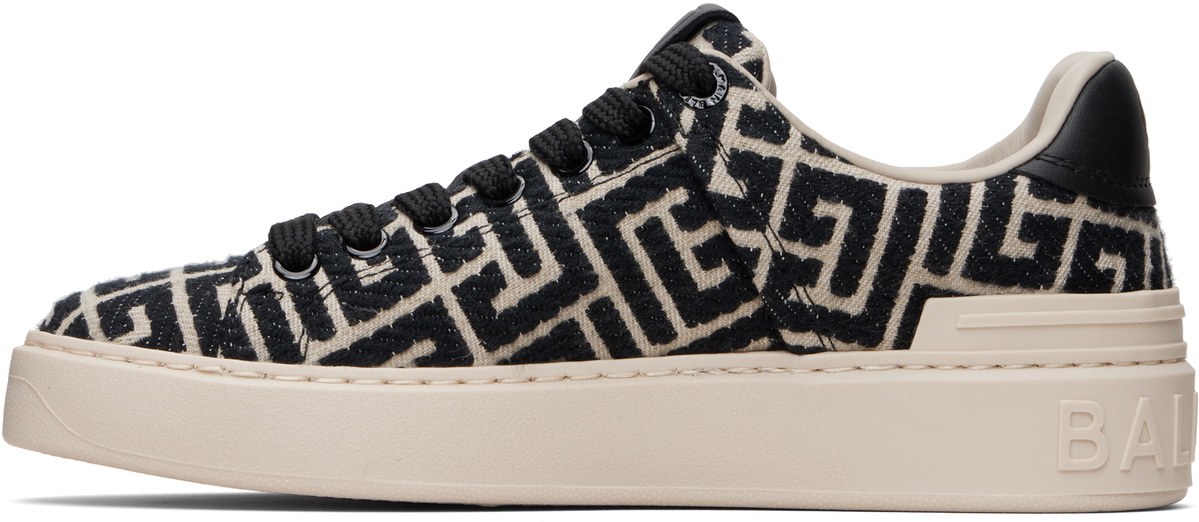 BALMAIN Black & Beige Monogram Jacquard B-Court Sneakers