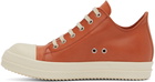 Rick Owens Orange Full Grain Low Sneakers