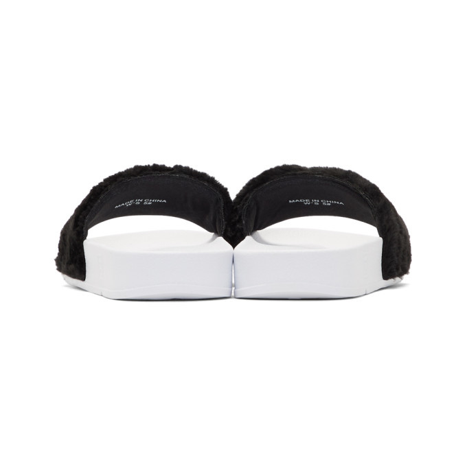 Baja East Black and White Fila Edition Shearling Drifter Slides