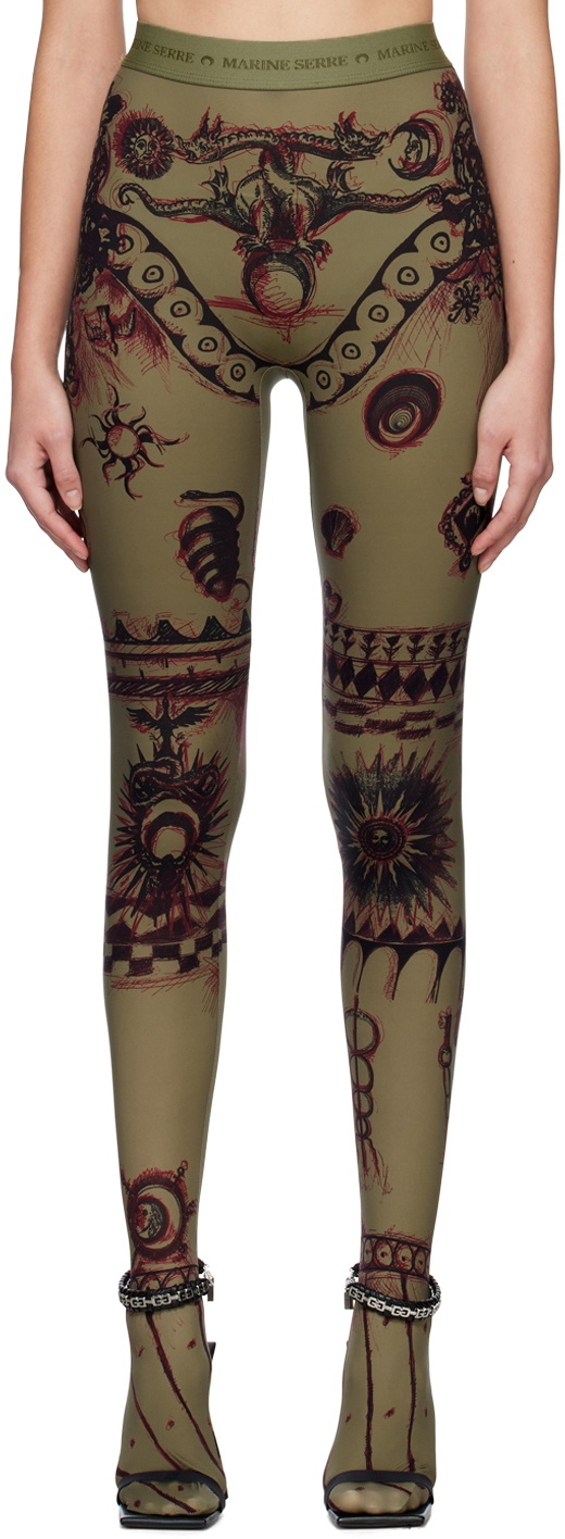 Regenerated floral jersey stirrup leggings in black - Marine Serre