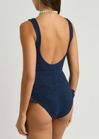 Hunza G Lisa Ruffled Seersucker Swimsuit - Navy - One Size